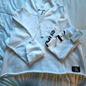 Calvin Klein white cropped hooded sweatshirt NWT